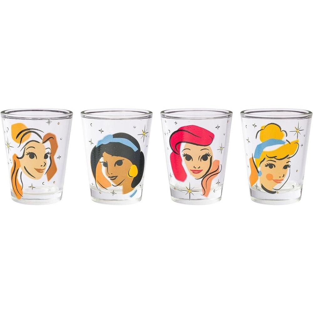 Disney Princess Shotglass Set Mini Glasses Ariel Jasmine Belle Cinderella 1.5 oz